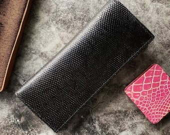 Black Lizard Long Wallet, Leather Long Wallet, Bifold Long Wallet, Best Leather Long Wallet for Men and Women