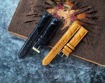 Combo 2 Set Of Watch straps Black And Gold Ostrich Leg Watch Straps 24mm, 22mm, 21mm, 20mm, 19mm, 18mm, 16mm