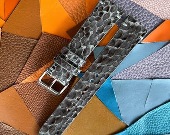 Gray Python Leather Watch Strap: Handmade Quick Release Watch Band