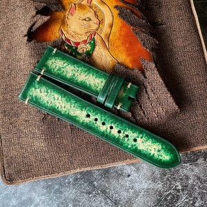 Vintage Green Watch Straps, Vegetable Tanned Watch Bands , 22mm, 21mm, 20mm, 19mm, 18mm, 16mm