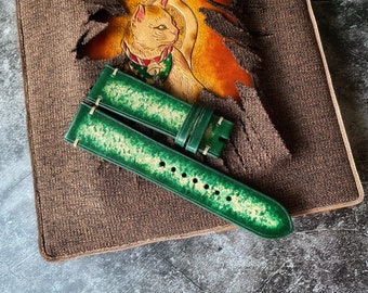 Vintage Green Watch Straps, Vegetable Tanned Watch Bands , 22mm, 21mm, 20mm, 19mm, 18mm, 16mm