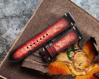 Vintage Red Watch Straps, Vegetable Tanned Watch Bands , 22mm, 21mm, 20mm, 19mm, 18mm, 16mm