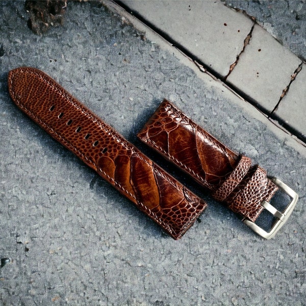 Panerai Leather Watch Straps, Dark Brown Ostrich Leg Leather Watch Straps,  Leather Watch Bands, Best Leather Watch Strap 28mm, 26mm, 24mm