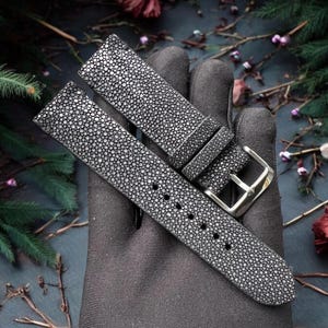 Custom Black Stingray Watch Straps 24mm, 22mm, 21mm, 20mm, 19mm, 18mm, 16mm
