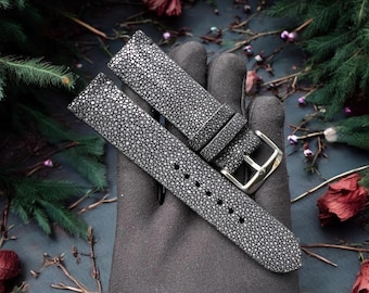 Custom Black Stingray Watch Straps 24mm, 22mm, 21mm, 20mm, 19mm, 18mm, 16mm