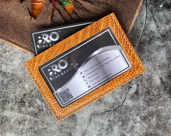 Gift for Him Gold Ostrich Leg Skin Card Holder/ ID Card Holder