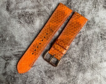 Orange Snake Leather Watch Straps, Leather Watch Bands, Best Leather Watch Strap, Straps for Watches 24mm, 22mm, 21mm, 20mm, 19mm, 18mm