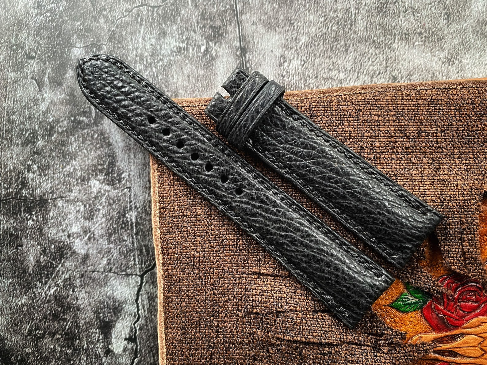 Black Shark Skin Watch Straps 24mm 22mm 21mm 20mm 19mm Etsy