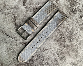Gray Snake Leather Watch Straps, Leather Watch Bands, Best Leather Watch Strap, Straps for Watches 24mm, 22mm, 21mm, 20mm, 19mm, 18mm, 16mm