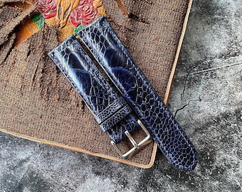 Dark Navy Blue Ostrich Leg Leather Watch Straps, Leather Watch Bands, Best Leather Watch Strap, Straps for Watches 24mm, 22mm, 21mm, 20mm
