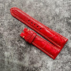 Handmade Red Ostrich Leg Leather Watch Straps, Leather Watch Bands, Best Leather Watch Strap, Straps for Watches 24mm, 22mm, 21mm, 20mm