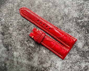 Handmade Red Ostrich Leg Leather Watch Straps, Leather Watch Bands, Best Leather Watch Strap, Straps for Watches 24mm, 22mm, 21mm, 20mm