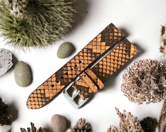 Brown Python Leather Watch Straps, Leather Watch Bands, Best Leather Watch Strap, Straps for Watches 24mm, 22mm, 21mm, 20mm, 19mm, 18mm, 16m
