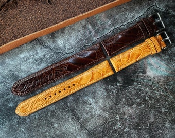 Combo 2 Set Of Watch straps Gold And Dark Brown Ostrich Leg Watch Straps 24mm, 22mm, 21mm, 20mm, 19mm, 18mm, 16mm