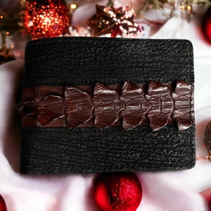 Gift for Him, Gift for Dad, Black Shark Skin Men Wallet, Leather Wallet for Men, Billfold men wallet, Bi-fold men wallet, Best Wallet