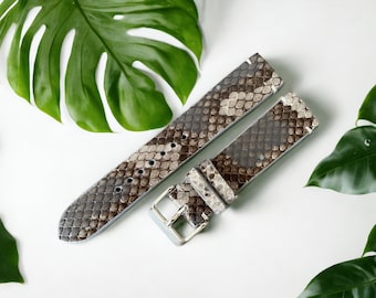 Gray Python Leather Watch Straps, Leather Watch Bands, Best Leather Watch Strap, Straps for Watches 24mm, 22mm, 21mm, 20mm, 19mm, 18mm, 16mm