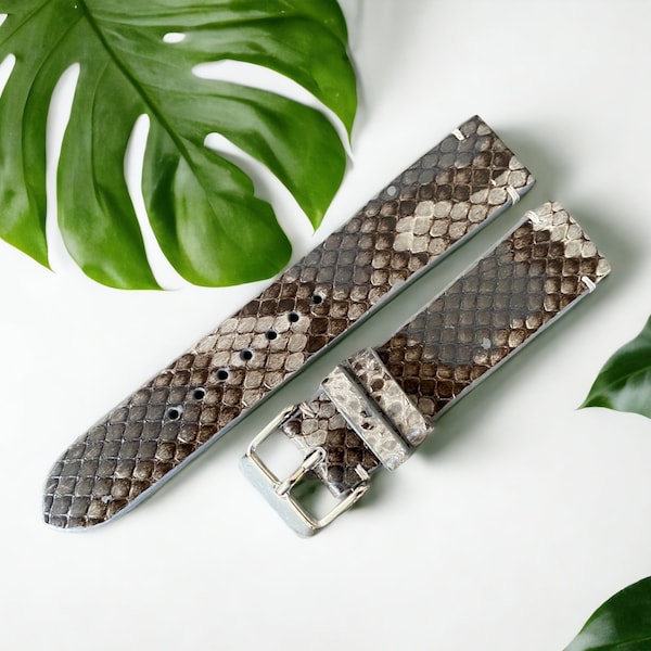 Bracelets de montre en cuir de python gris, bracelets de montre en cuir, meilleur bracelet de montre en cuir, bracelets pour montres 24mm, 22mm, 21mm, 20mm, 19mm, 18mm, 16mm