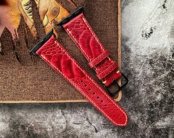 Leather Straps for Apple Watch, Red Wine Ostrich Leg Watch Straps, Apple Watch Bands 38mm 40mm 41mm 42mm 44mm 45mm,Series 8 7 6 5 4 3 2 1 SE
