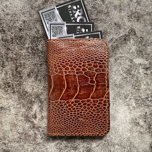 Billetera de cuero con clip para billetes Billetera minimalista personalizada/Billetera delgada para tarjetas/Billetera pequeña con pata de avestruz marrón