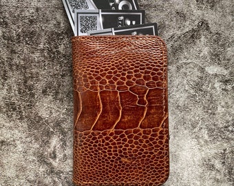 Leather Money Clip WalletPersonalized Minimalist Wallet/Slim Card wallet/ Brown Ostrich Leg Small wallet