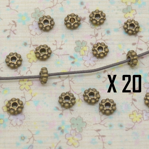 20 ou 100 perles, intercalaire, fleur, en métal bronze