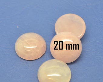 2 cabochons quartz rose, dome rond 20 mm, pierre precieuse, fine gemme