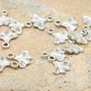 10 or 100 leaf tree branch, ginko biloba, silver metal charms