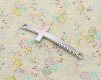 1 cross charm connector, Christian religion in silver metal, for bracelet making, god jesus