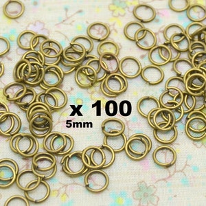 100 anneau de jonction, rond, 5mm ou 8 mm, métal bronze, boite assortiment x100 anneaux 5mm