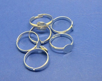 Lot De 4 Supports Bagues Ajustables En Laiton Argenté Sans Nickel - Plateau 8mm - Neuf