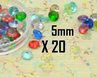 20 cabochons strass, cristal facetté, cone conique, lot mix multicolore, rond 5mm