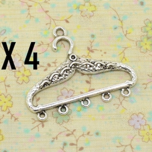 4 breloques cintre, en métal argenté, dressing vêtement, habit femme