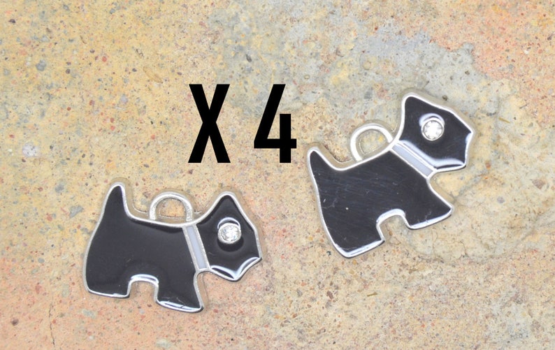 4 breloques chien, race westie, en métal argenté , avec strass cristal image 1