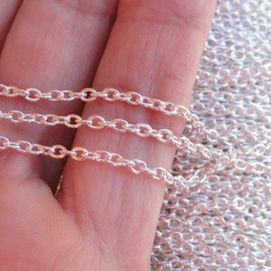 chain by metre, fine convict mesh, silver metal, 2mm/3mm