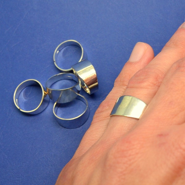5 bagues réglables, en métal argenté, anneau largeur 1cm, pour cabochon a coller