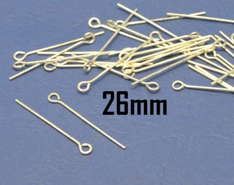 100 nails, eye, length 26mm silver metal rods