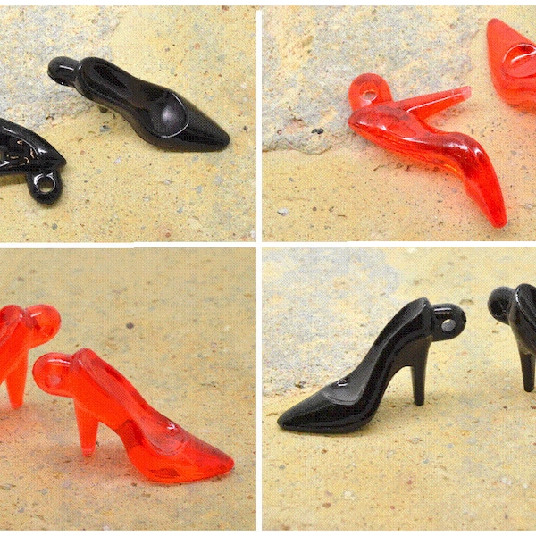 breloque paire de chaussure, talon aiguille, escarpin femme, noir ou rouge, plastique acrylique