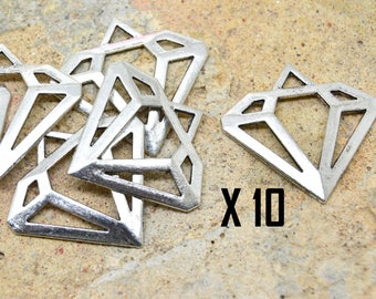 2 or 10 charms connector diamond cut retro silver metal