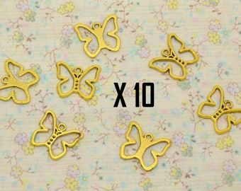 10 encantos de mariposa, insecto, abierto hueco, metal dorado, ubicación de pedrería cabujón