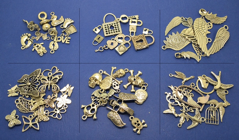 Assortment 10 Charms And Beads Silver Metal Feather Bird Etsy