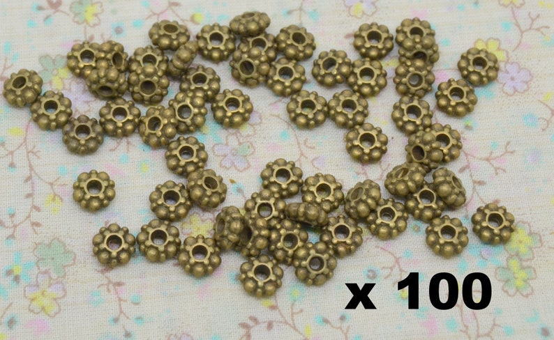 20 ou 100 perles, intercalaire, fleur, en métal bronze image 2