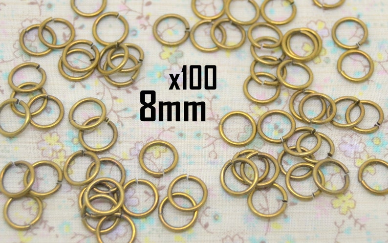 100 anneau de jonction, rond, 5mm ou 8 mm, métal bronze, boite assortiment x100 anneaux 8mm