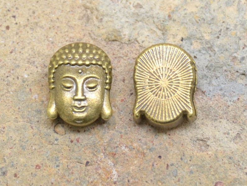 2 perles passantes, bouddha, pour cuir plat 10mm, en métal bronze image 2