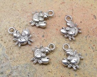 10 charms crab, kids animal fun silver metal