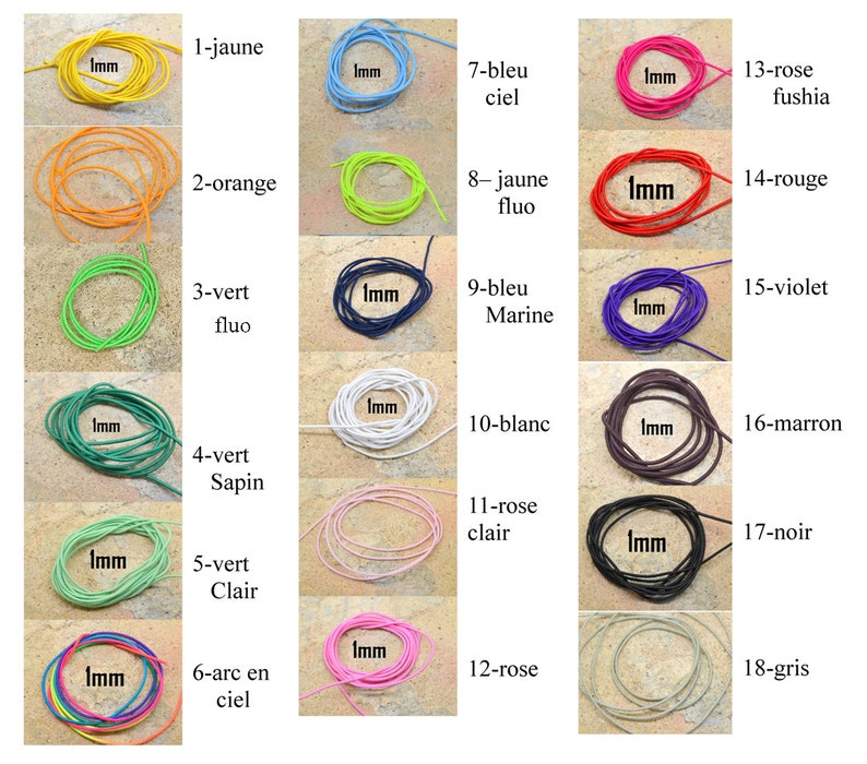 1 mètre, fil élastique, diamètre 1mm, couleur multicolore image 1