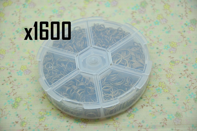 100 anneau de jonction, rond, 5mm ou 8 mm, métal bronze, boite assortiment x1600 anneaux 4/10mm