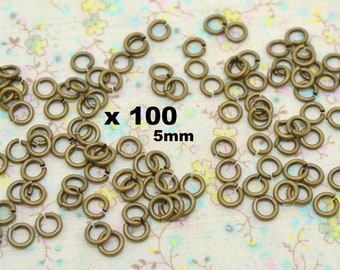 100 junction rings, thick, round diameter 5 mm, dark bronze metal