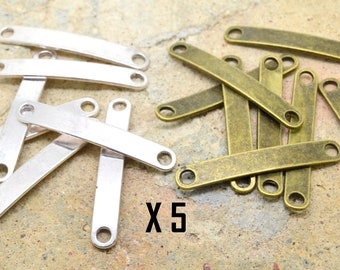 5 connectors, rectangle plate tag, in silver or bronze metal, for bracelet making