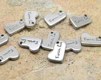 5 heart charms in silver, stainless steel