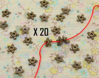 20 bead caps or Cup, flower star, brass, diameter 5mm